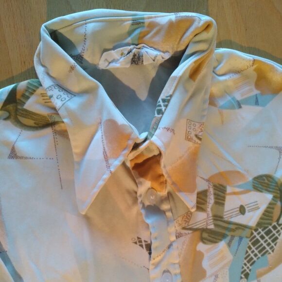 Vintage Cortini Knit Abstract Geometric Polyester Disco Shirt - Picture 1 of 7